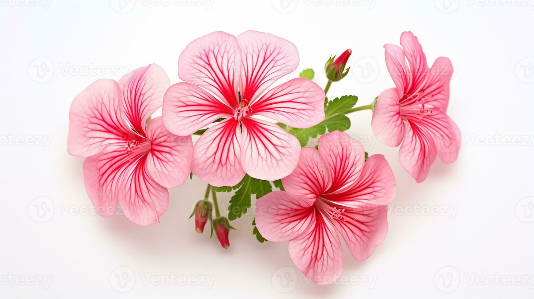 Photo of beautiful Geranium flower isolated on white background. Generative AI