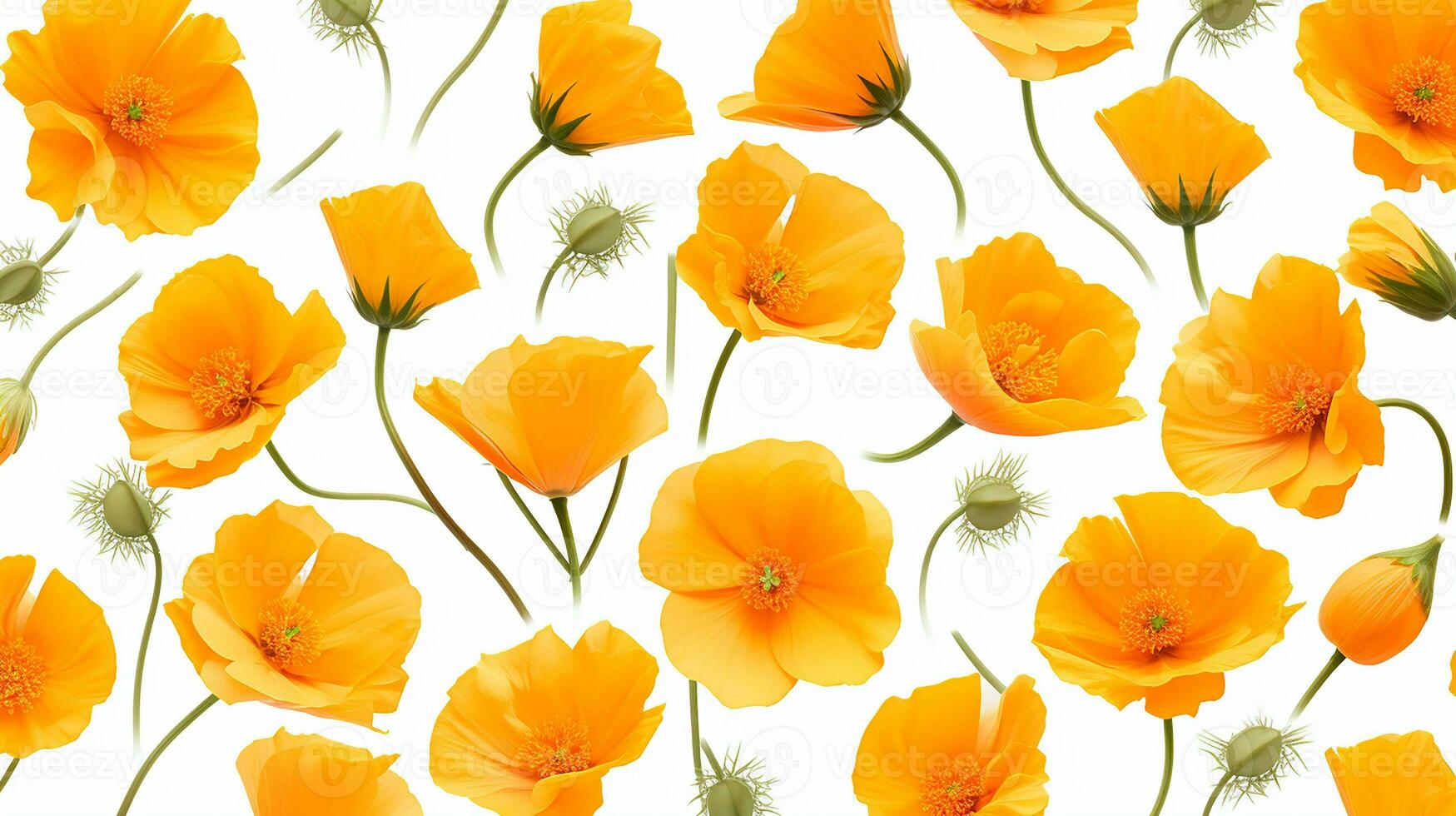 California Poppy flower pattern background. Flower background texture. Generative AI photo
