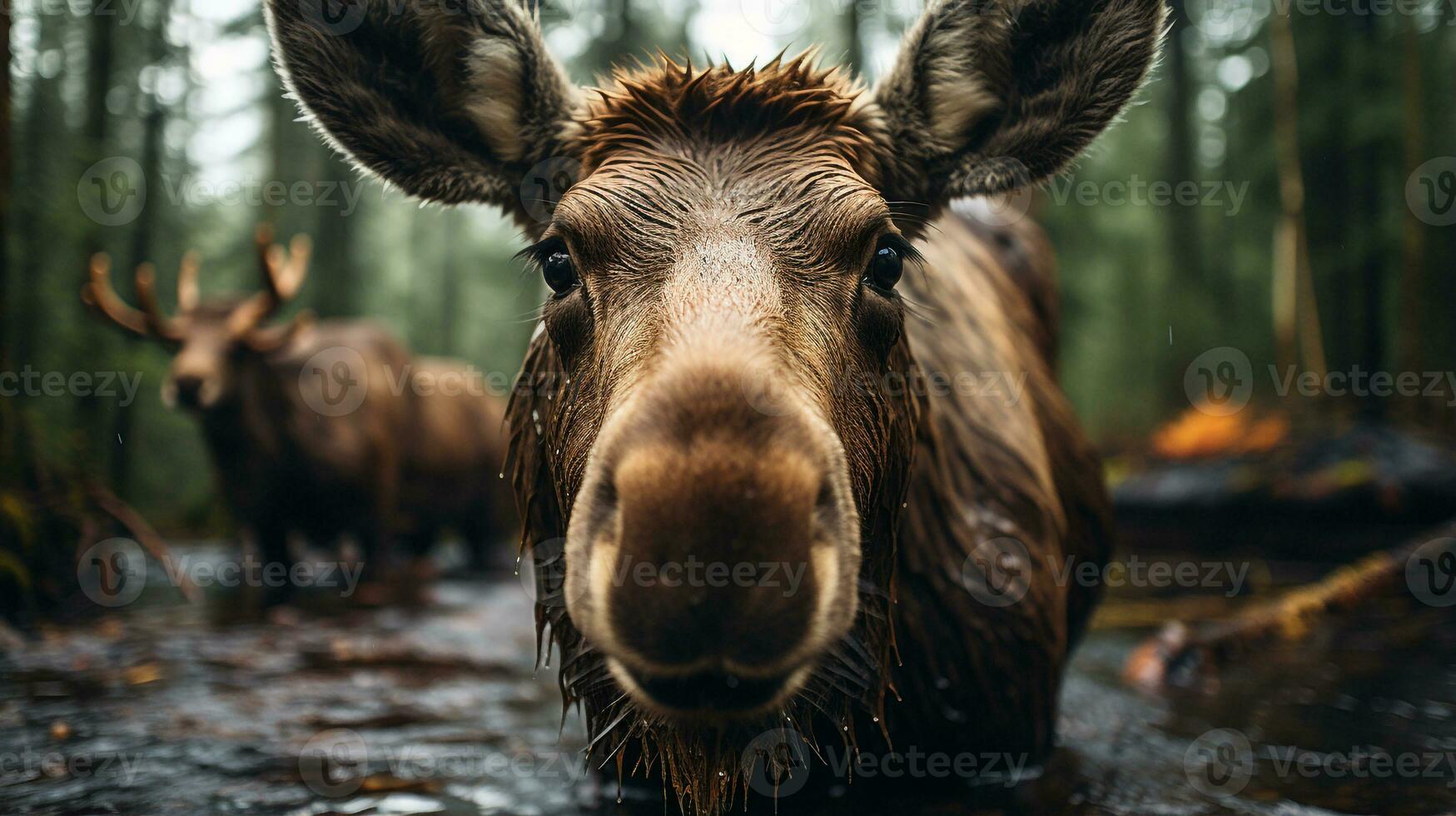 Close-up photo of a Moose looking any direction. Generative AI