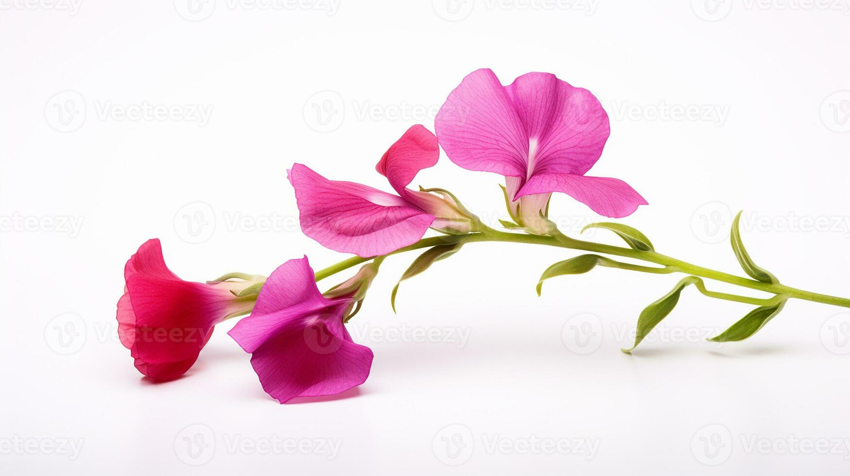 Photo of beautiful Sweet Pea flower isolated on white background. Generative AI