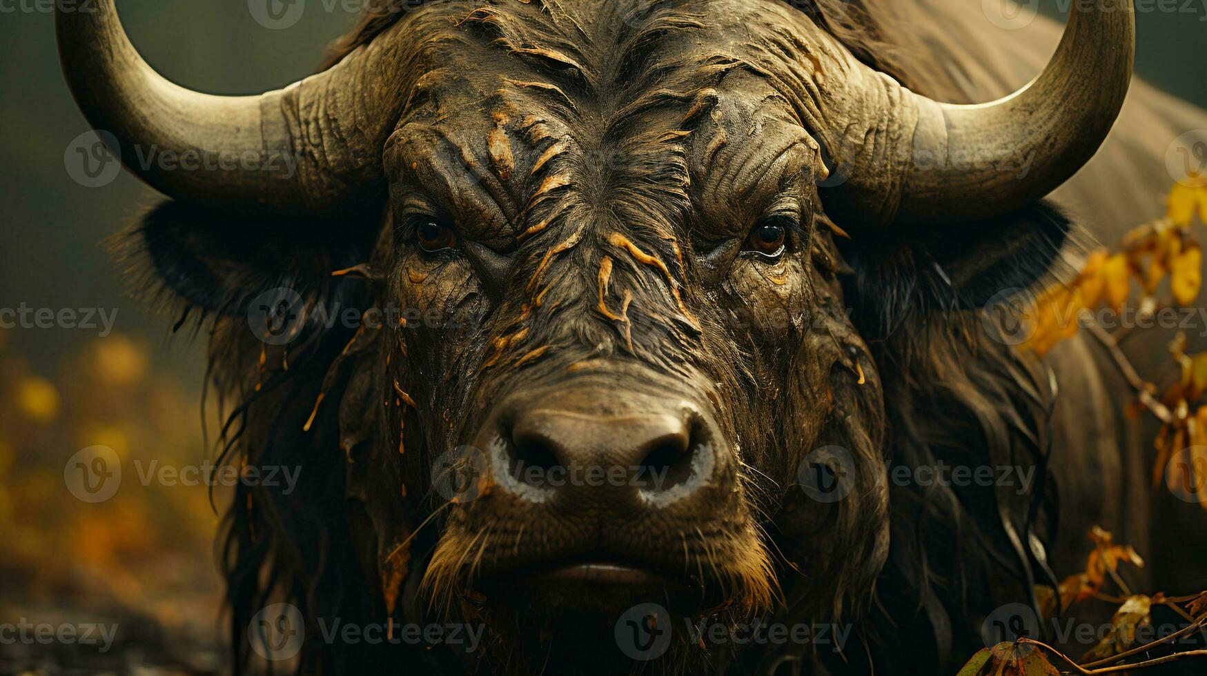 Close-up photo of a African Buffalo  looking any direction on jungle. Generative AI