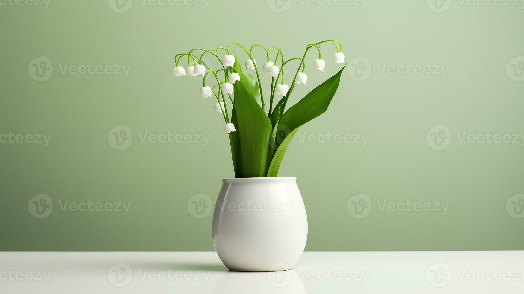 Photo of Lily of the Valley flower in pot isolated on white background. Generative AI