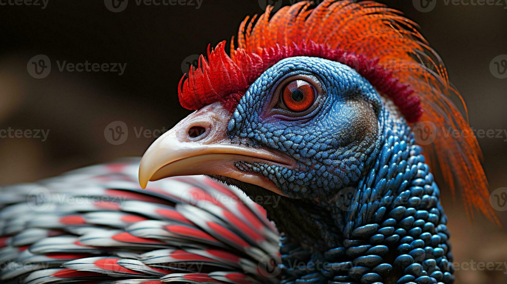 Close-up photo of a Guineafowl looking any direction. Generative AI