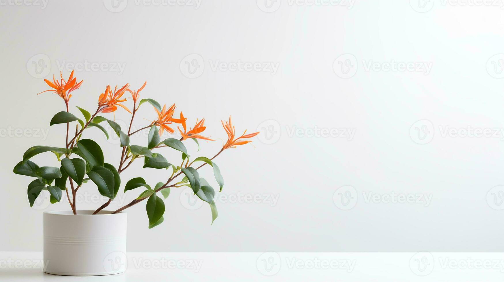 Photo of Honeysuckle flower in pot isolated on white background. Generative AI