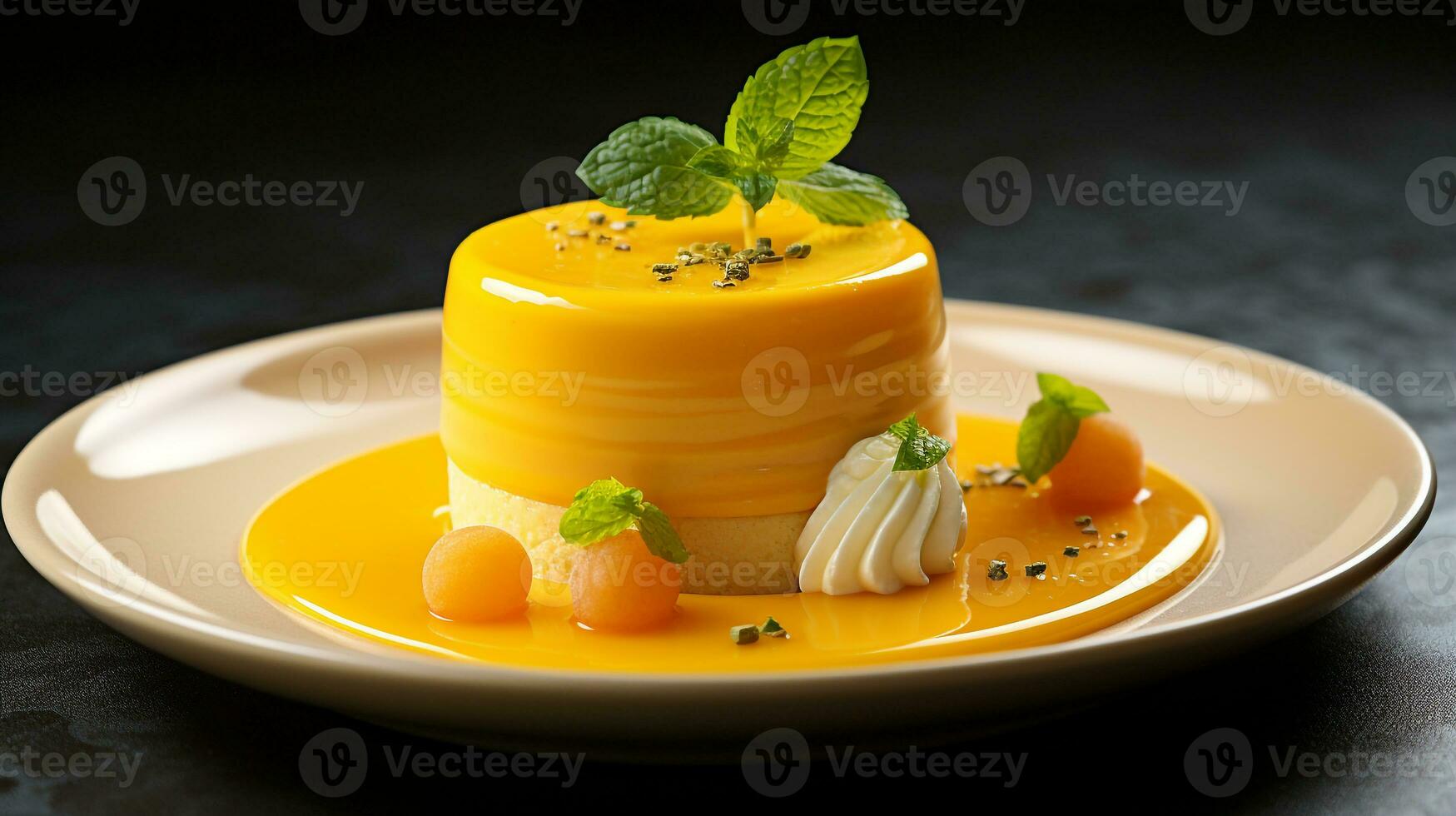 Photo of Mango Mousse as a dish in a high-end restaurant. Generative AI