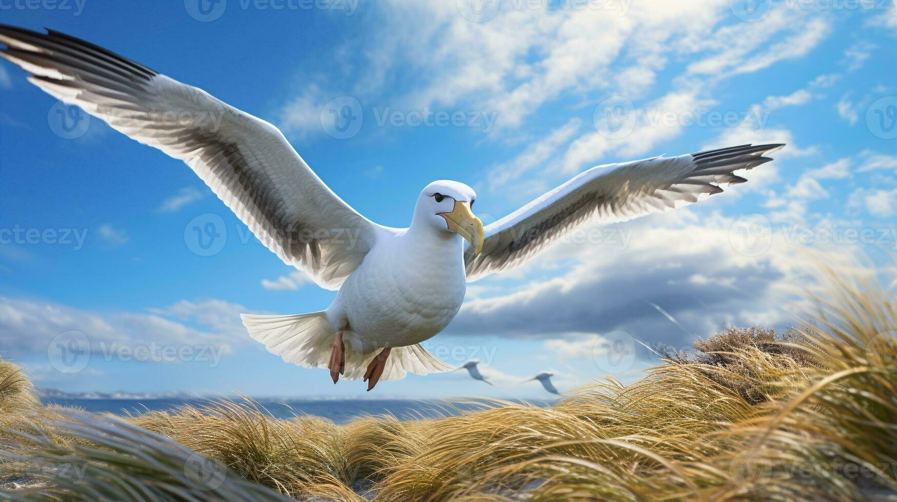Photo of a Albatross under Blue Sky. Generative AI