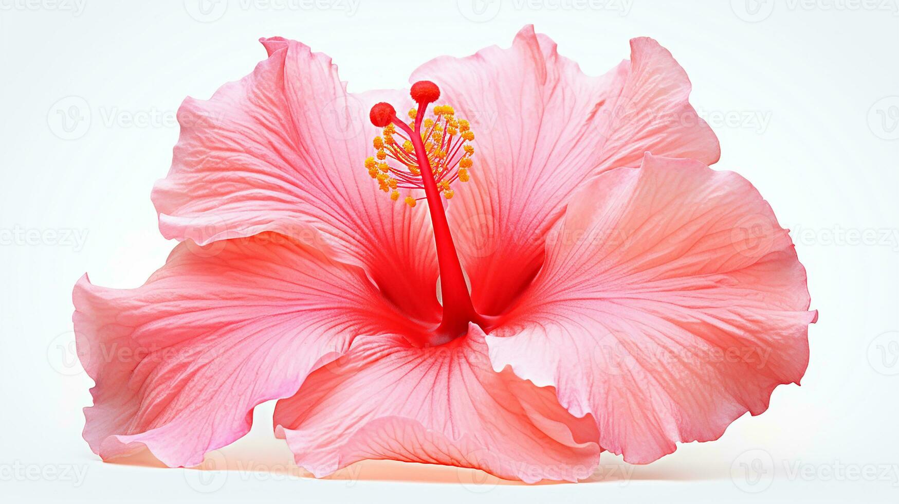 Photo of beautiful Hibiscus flower isolated on white background. Generative AI