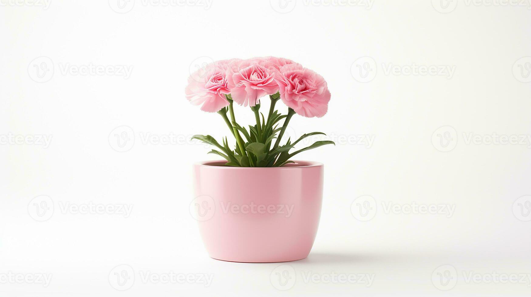 Photo of Carnation flower in pot isolated on white background. Generative AI