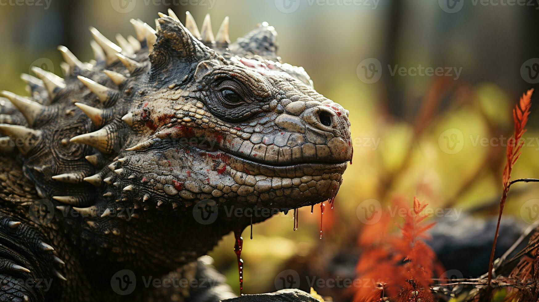 Close-up photo of a Ankylosaurus looking in their habitat. Generative AI