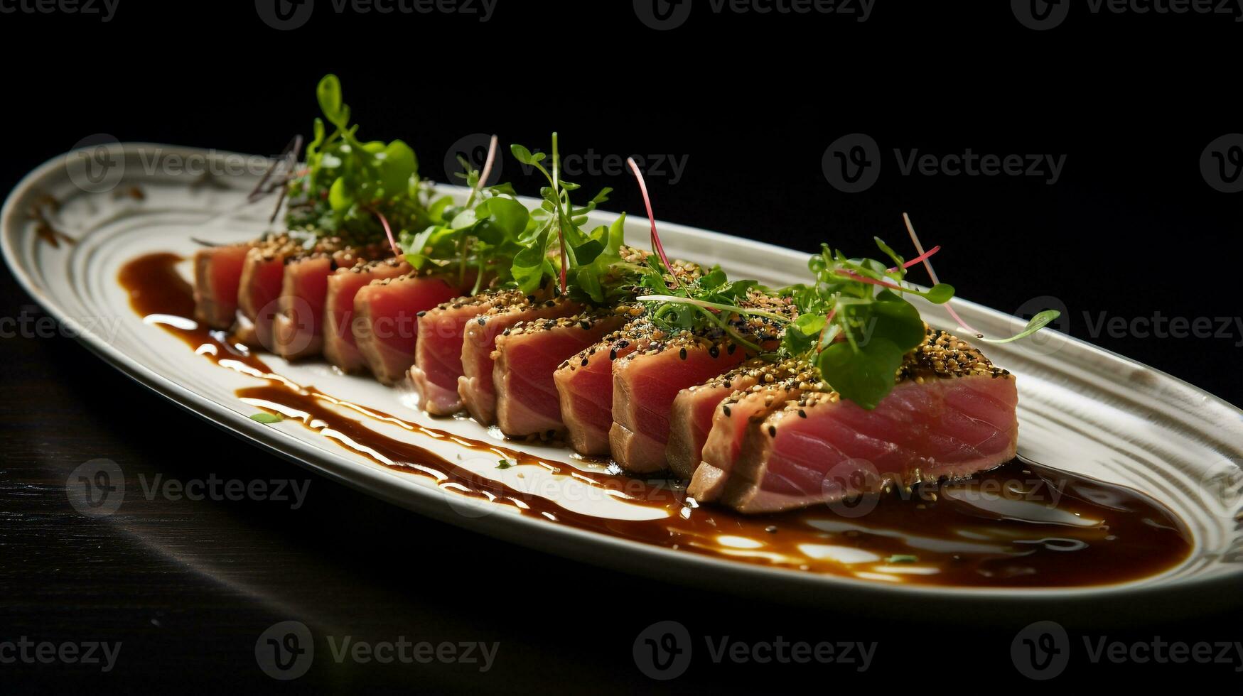 Photo of Tuna Tataki as a dish in a high-end restaurant. Generative AI