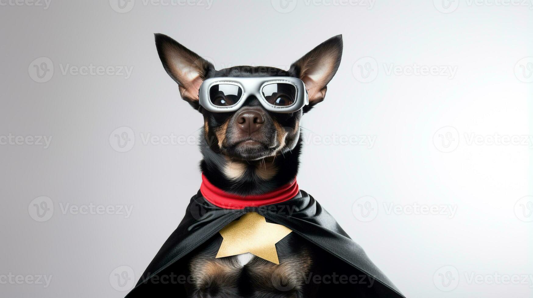 Photo of a Chihuahua dog using eyeglasses isolated on white background. Generative AI