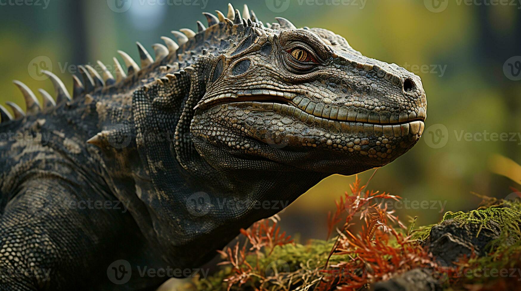 Close-up photo of a Komodo Dragon looking in their habitat. Generative AI