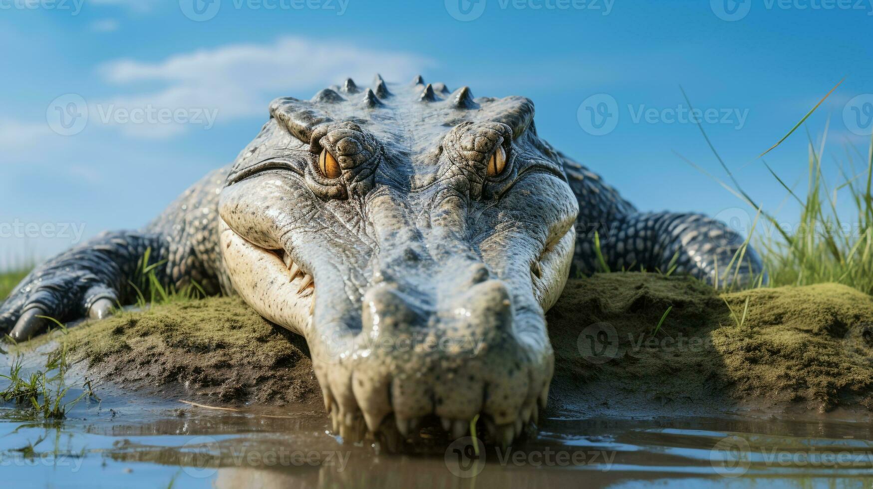 Photo of a Alligator under Blue Sky. Generative AI