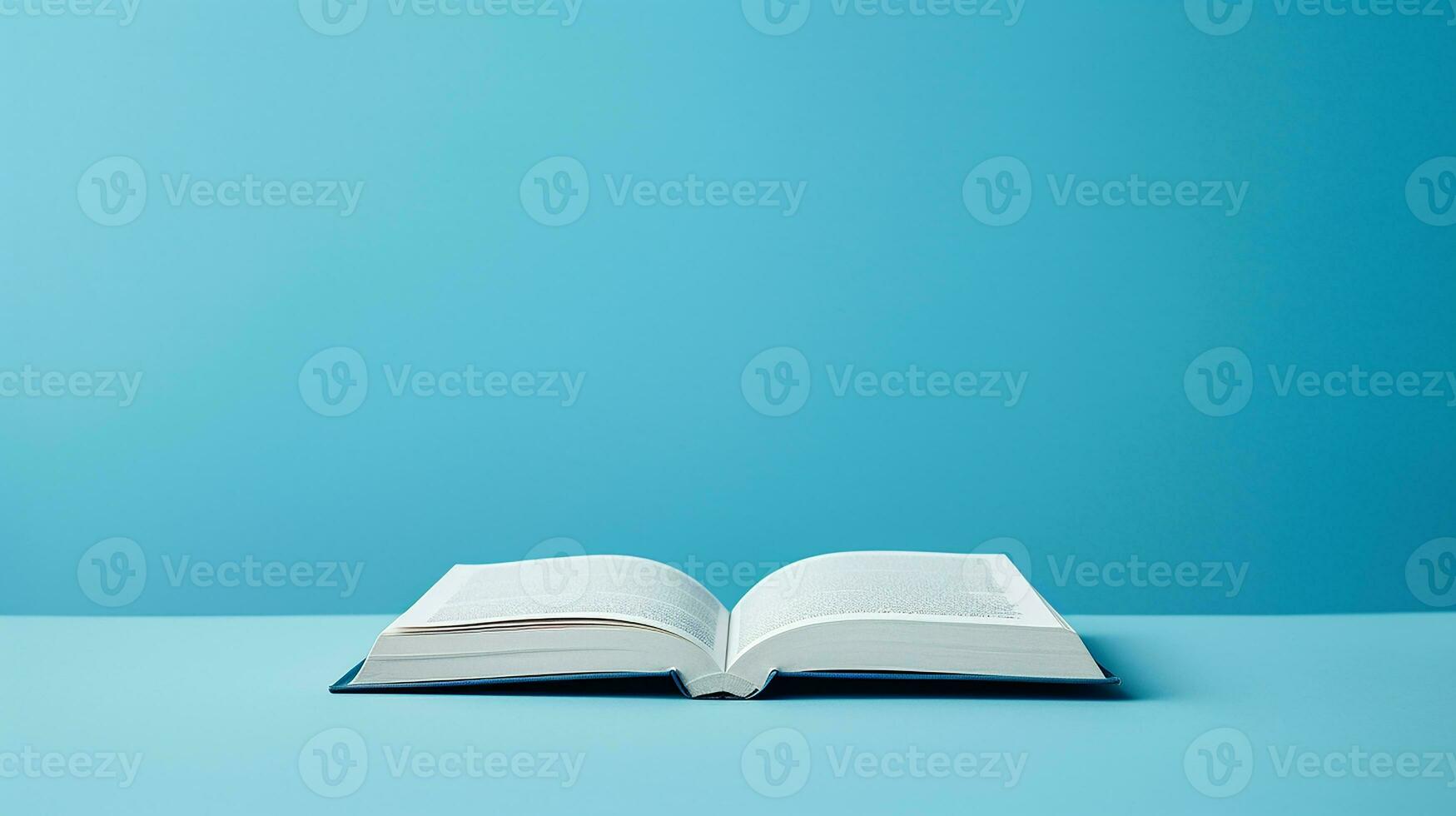Open book on blue background. Back to school concept. Copy space. Generative AI photo