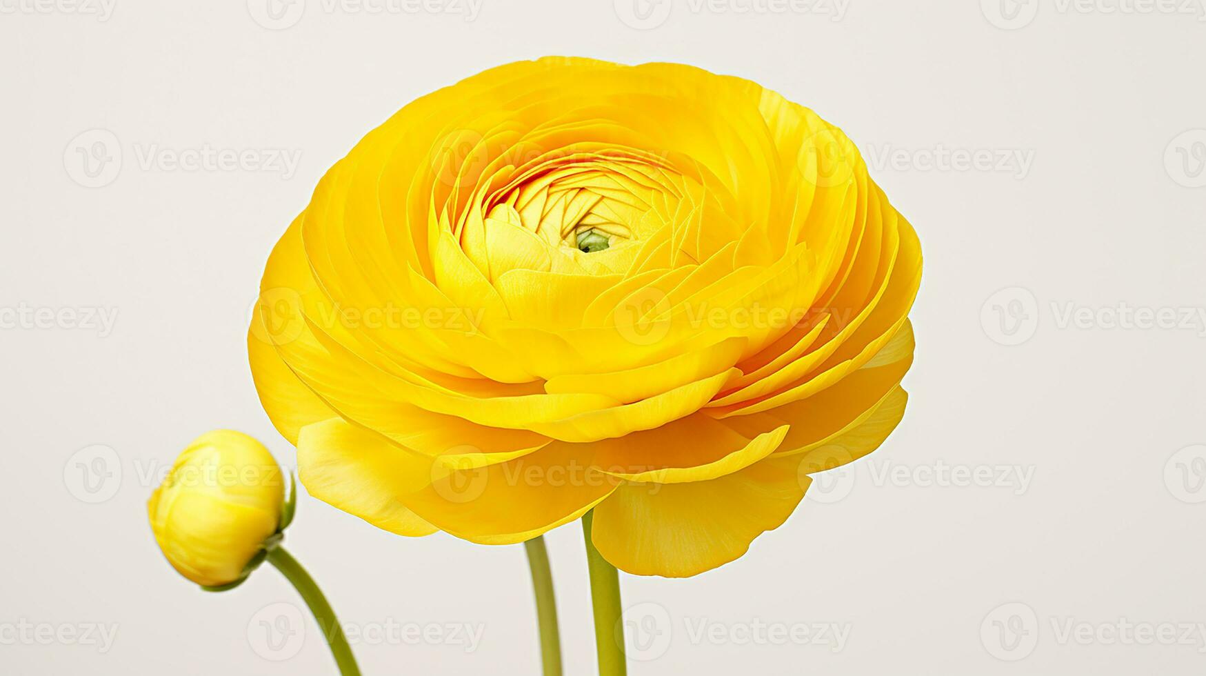 Photo of beautiful Ranunculus flower isolated on white background. Generative AI