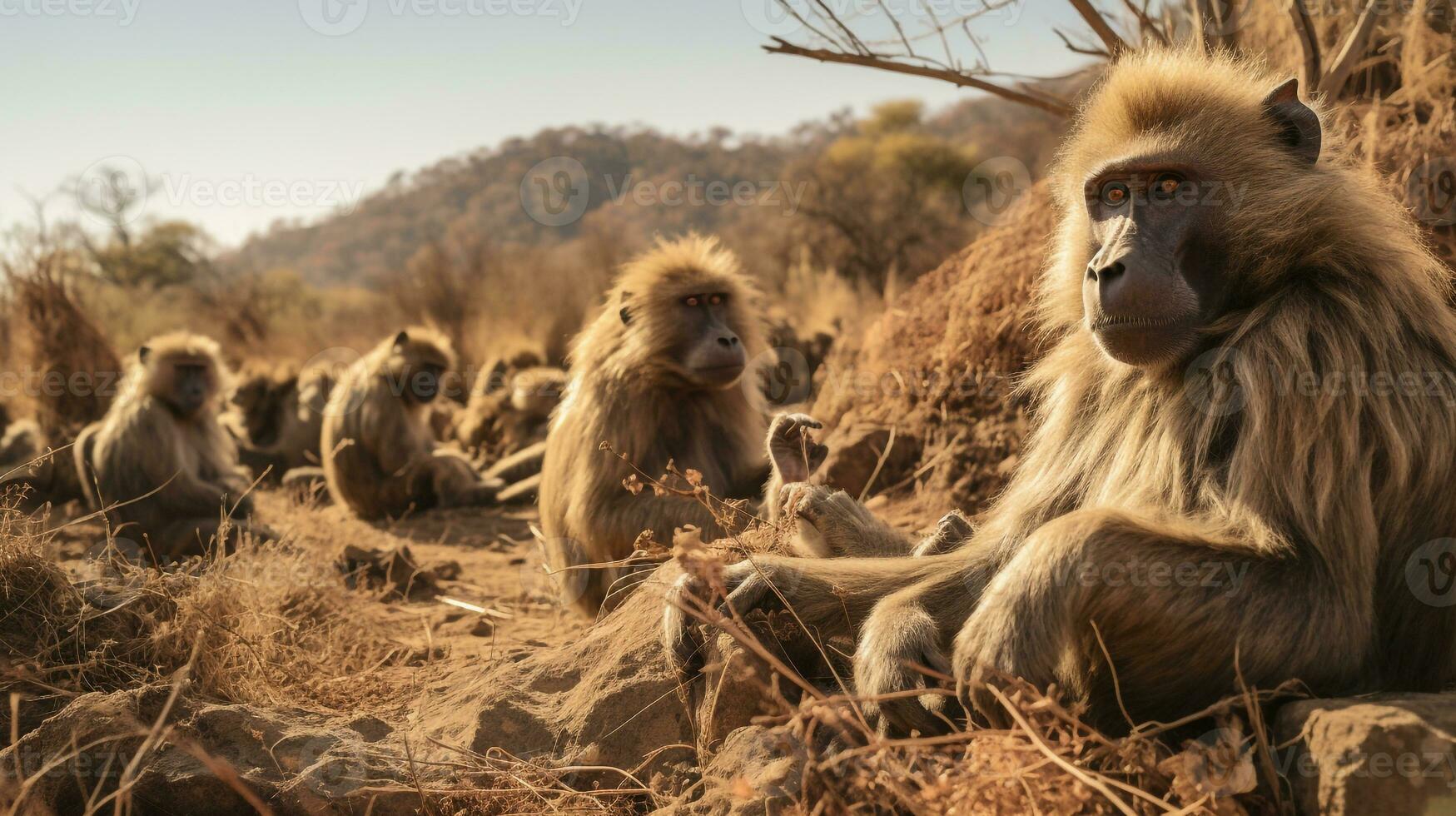 Photo of a herd of Baboon resting in an open area on the Savanna ... Biology Diagrams