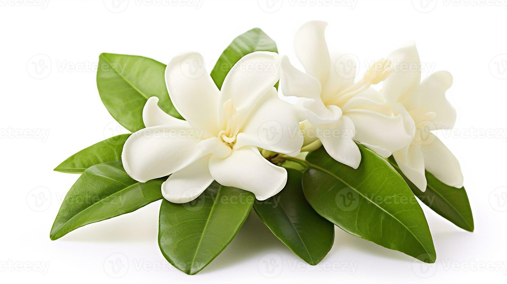 Photo of beautiful Jasmine flower isolated on white background. Generative AI