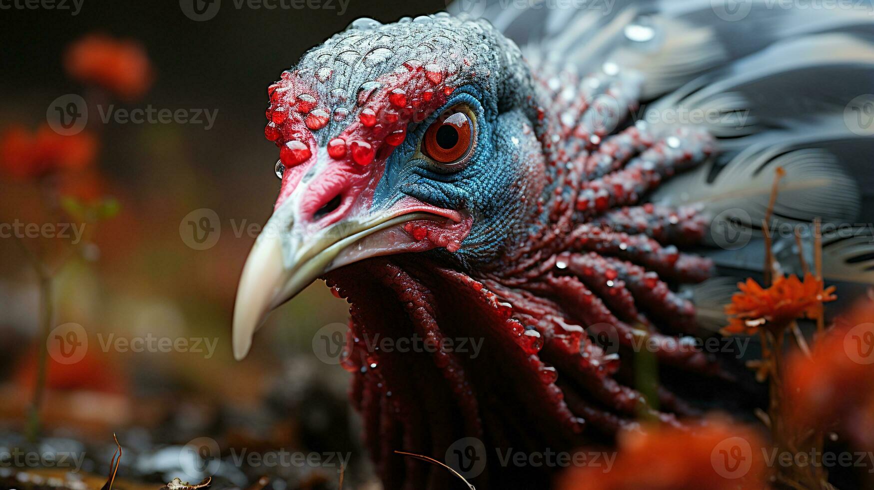 Close-up photo of a Turkey looking any direction. Generative AI