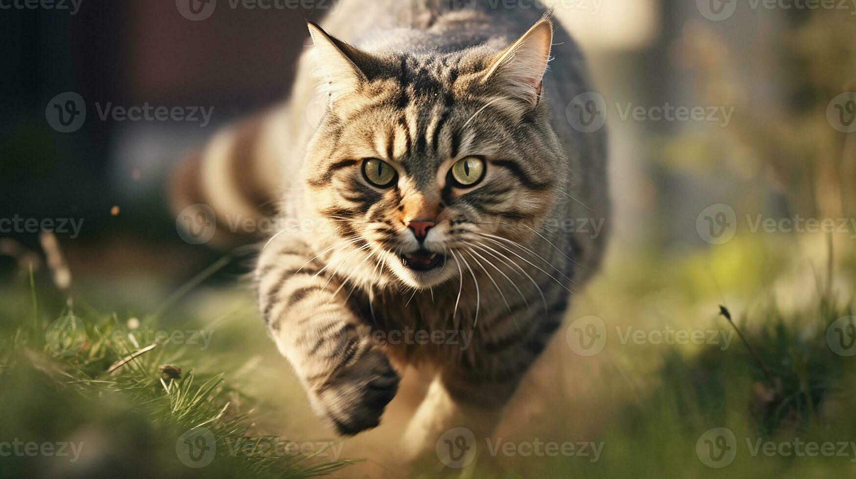 Photo of a running cat. Generative AI