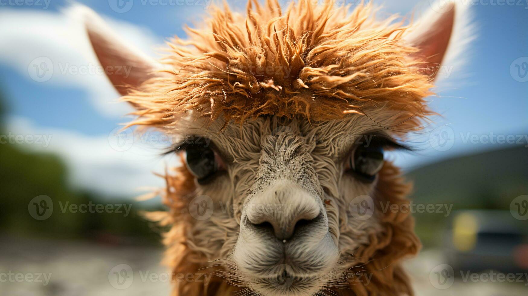 de cerca foto de un alpaca mirando ninguna dirección. generativo ai