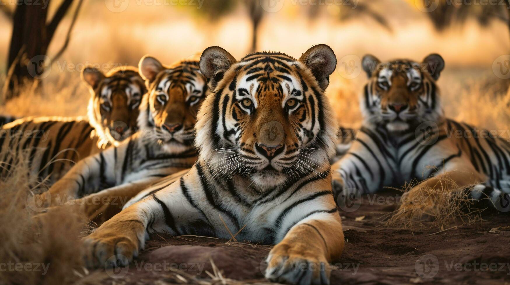 foto de un manada de Tigre descansando en un abierto zona en el sabana. generativo ai