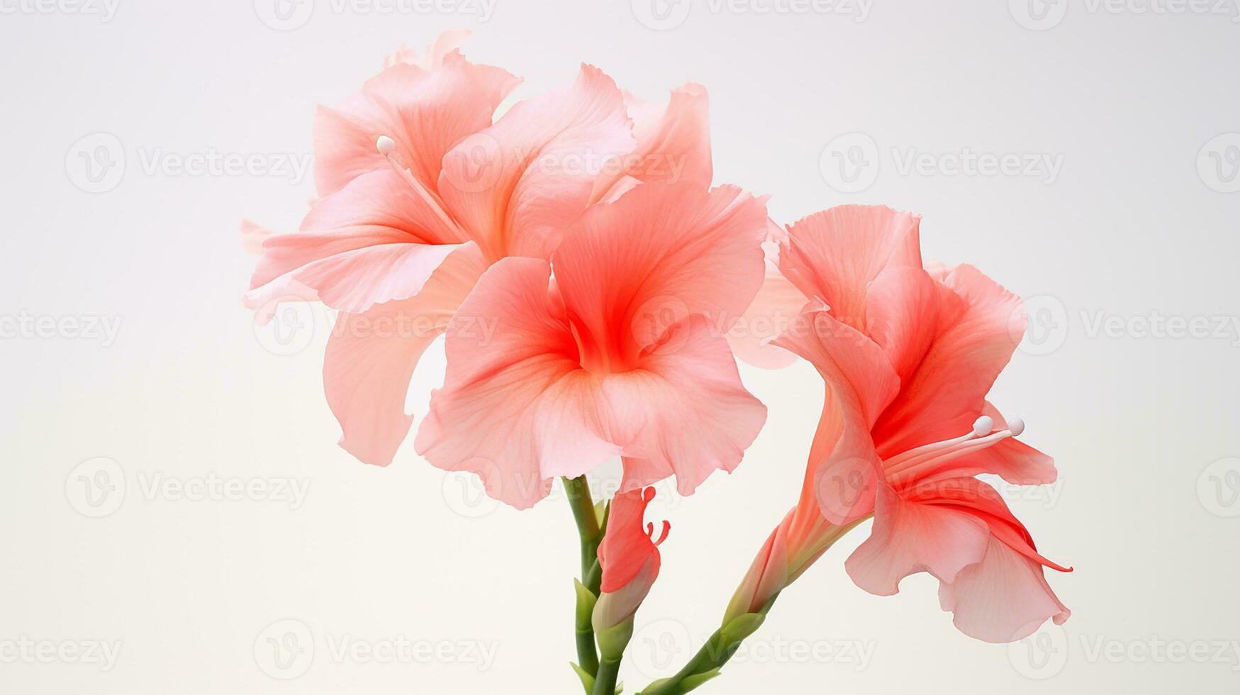 Photo of beautiful Gladiola flower isolated on white background. Generative AI