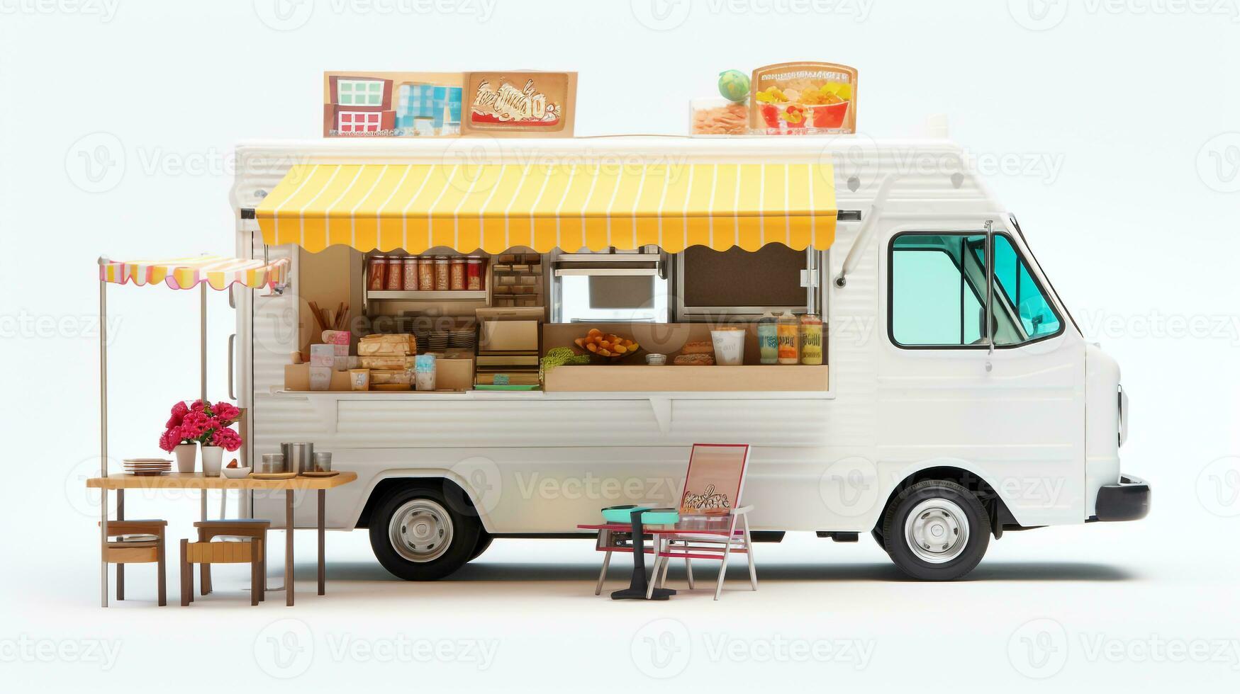 Displaying a 3D miniature Food Truck. Generative AI photo