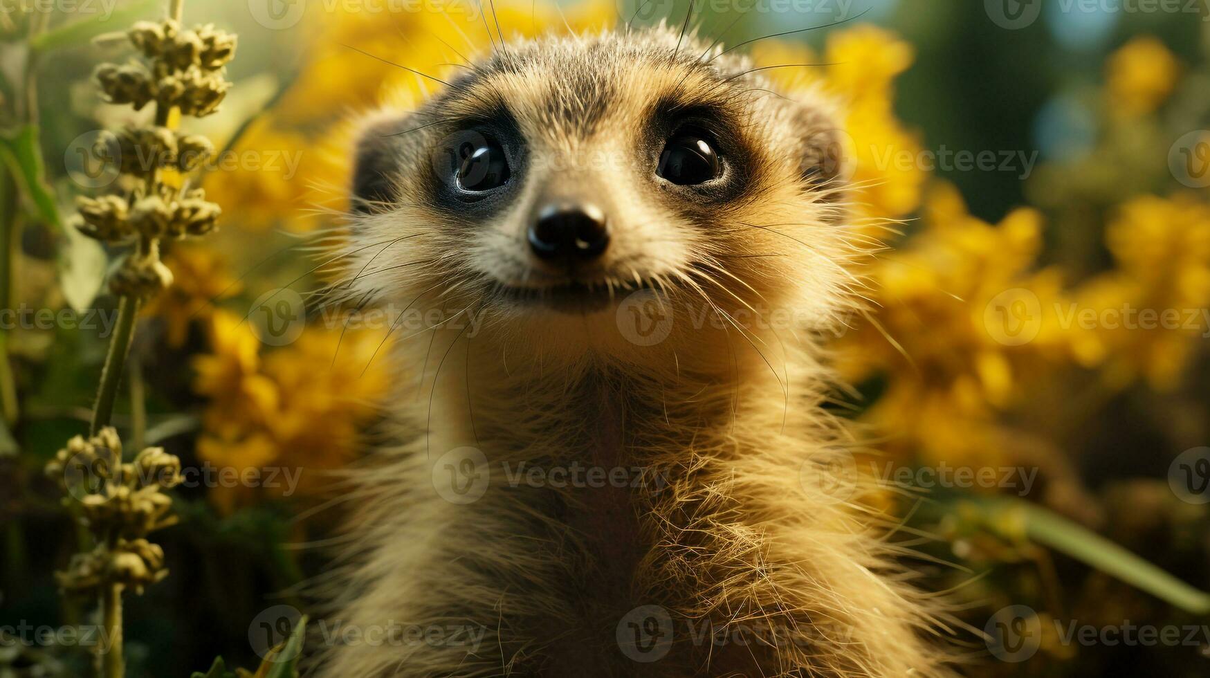 Close-up photo of a Meerkat looking any direction on jungle. Generative AI