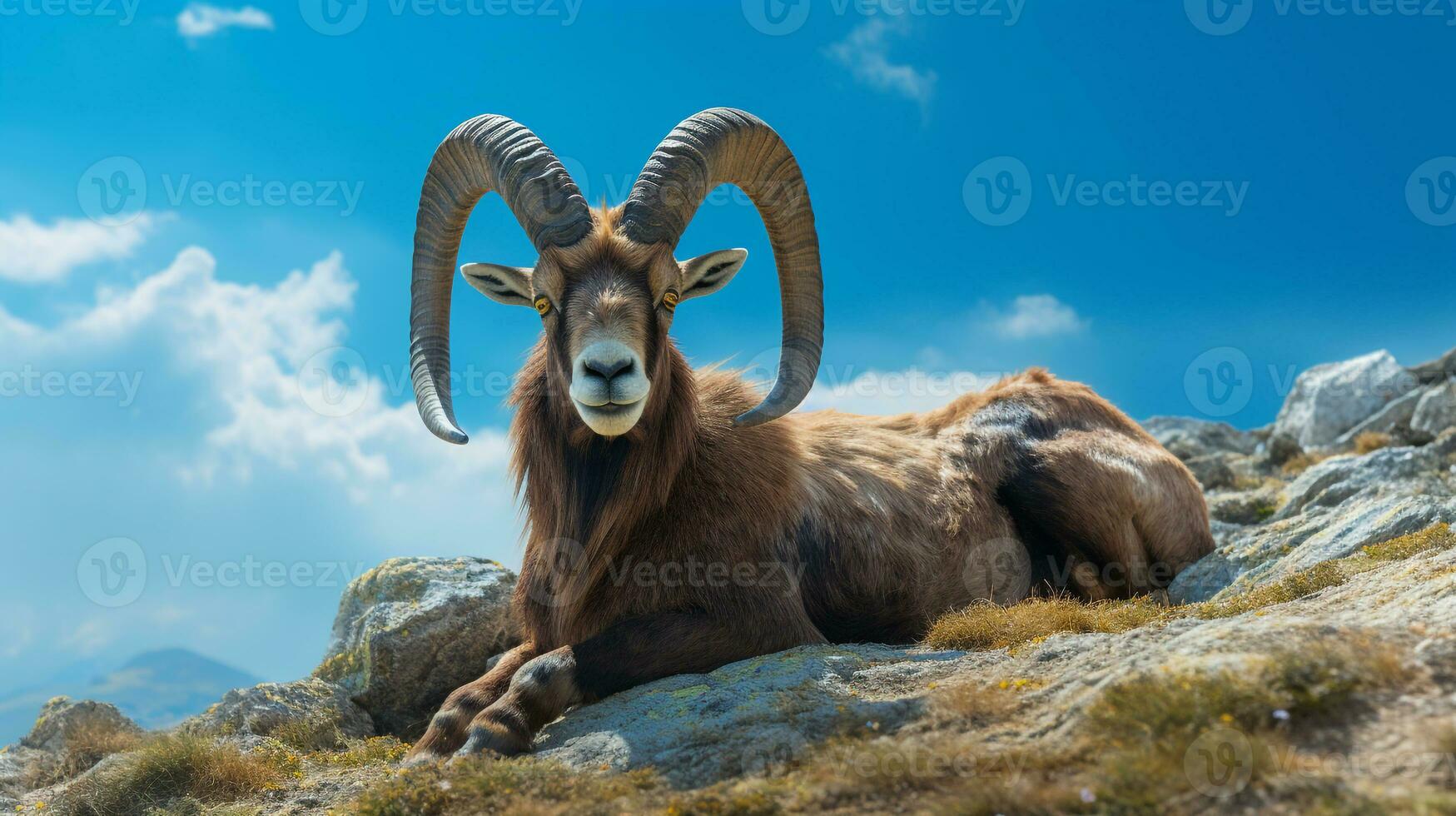 Photo of a Ibex under Blue Sky. Generative AI