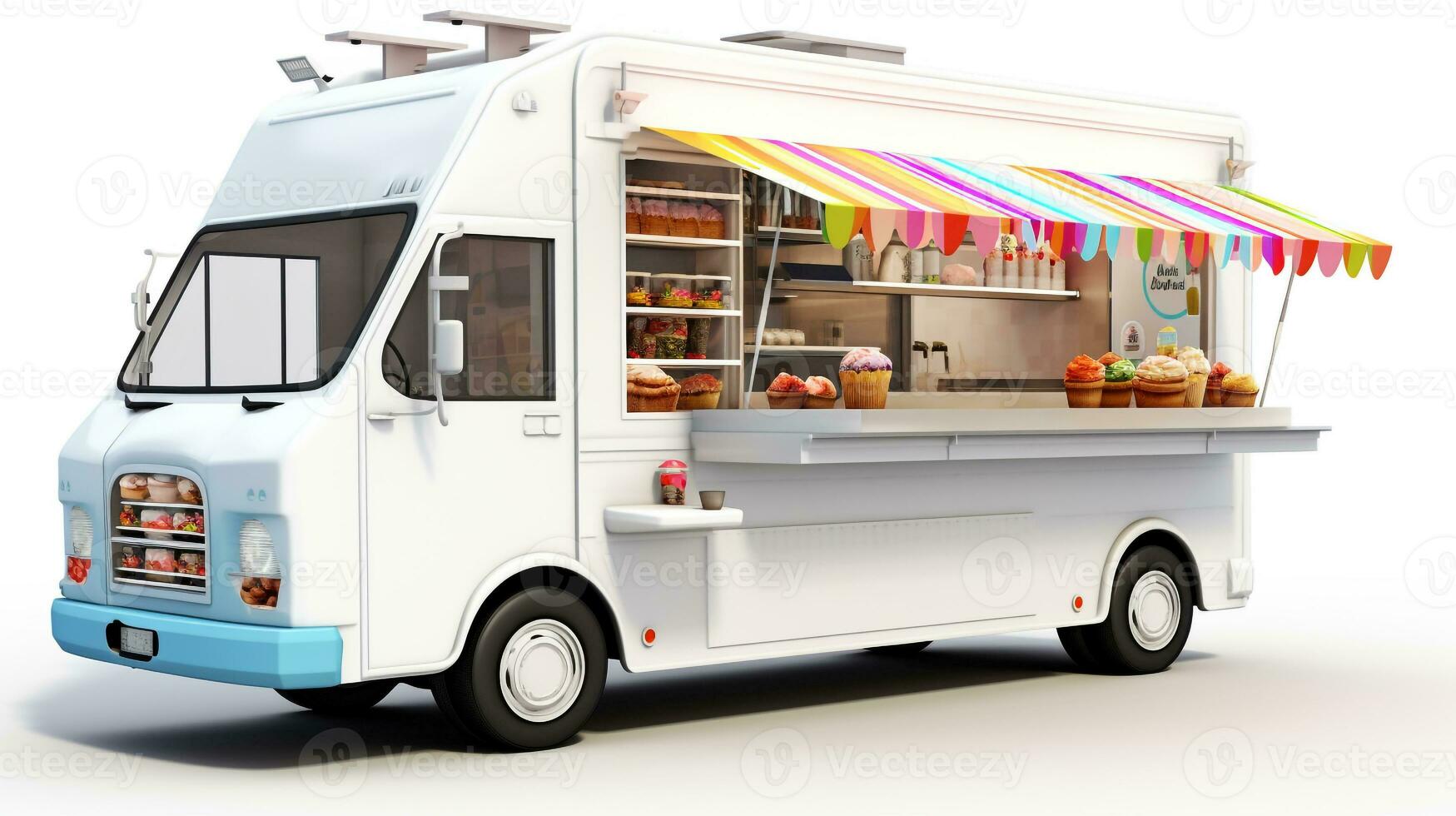 Displaying a 3D miniature Food Truck. Generative AI photo