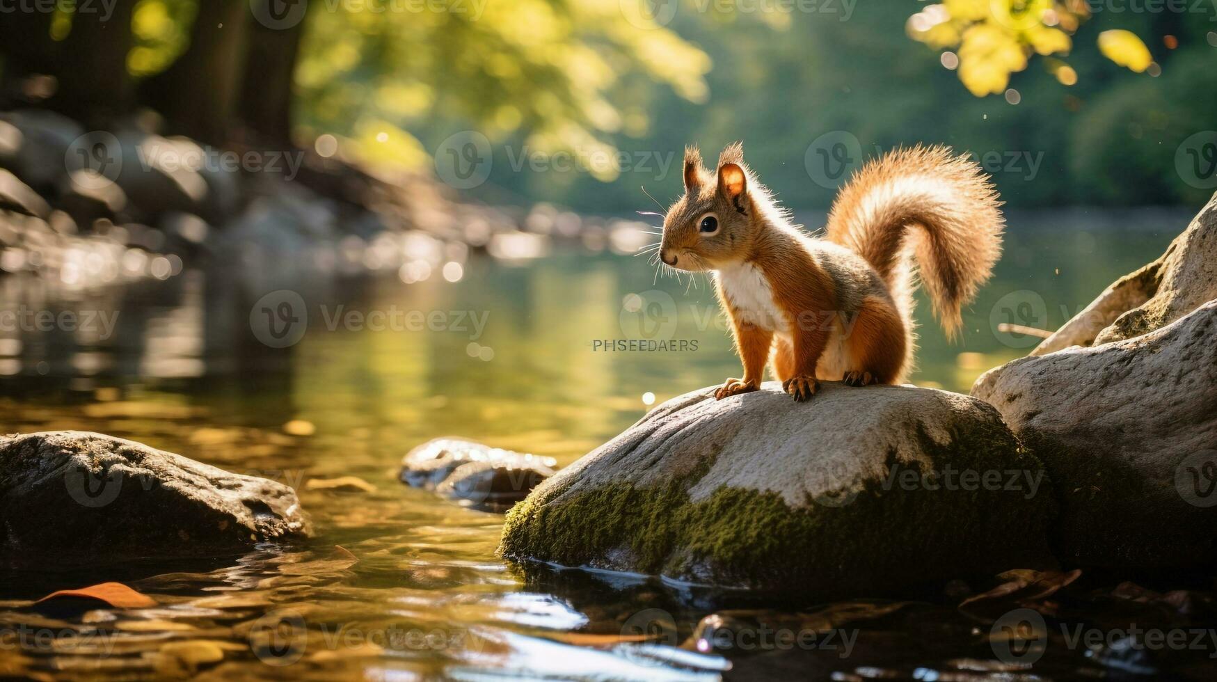 Close-up photo of a Squirrel looking in their habitat. Generative AI