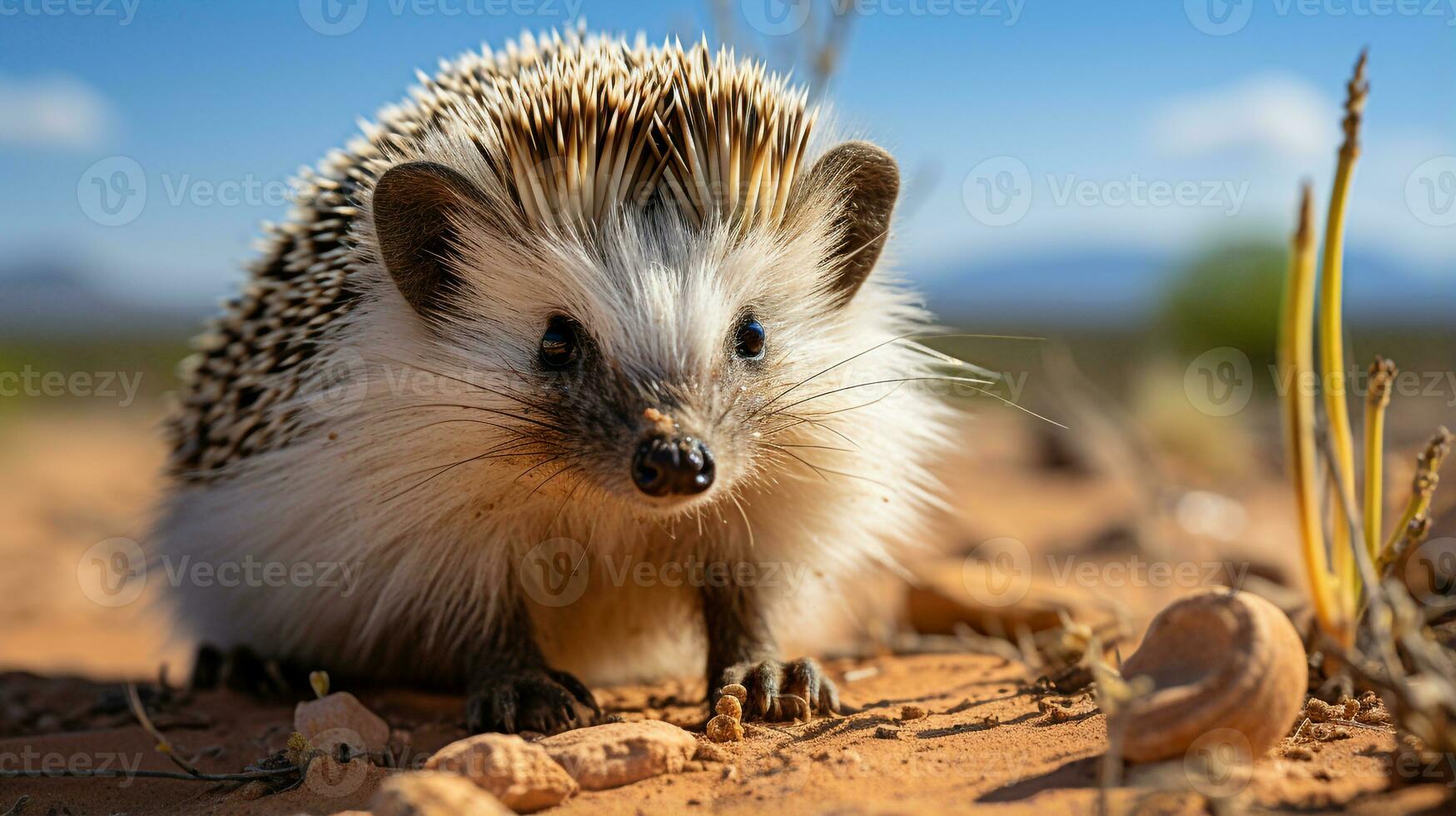 de cerca foto de un Desierto erizo mirando ninguna dirección en el desierto. generativo ai