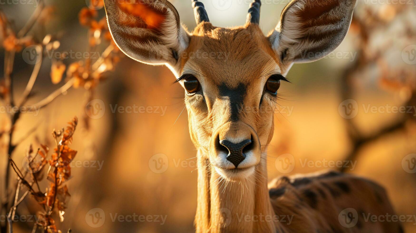 Close-up photo of a Impala looking any direction. Generative AI