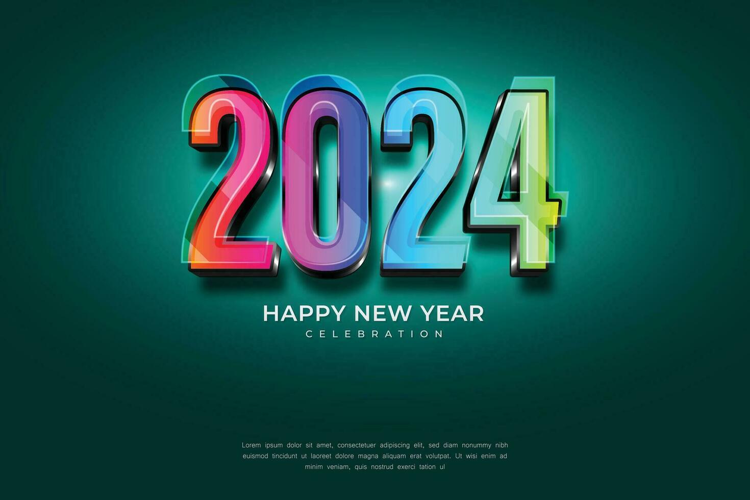 celebrando contento nuevo año 2024. con coloful color en oscuro verde antecedentes vector