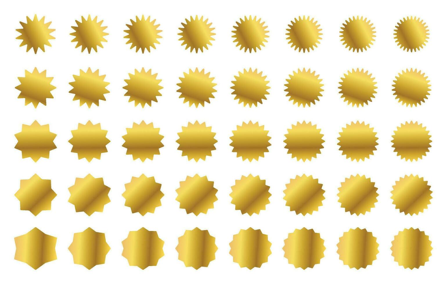 Starburst icon or quality badge, sale promo blank template set gold color. vector