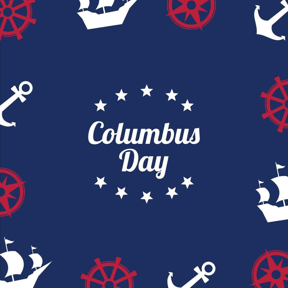 columbus day background with ship, compass, rudder and anchor silhouette icons. vector for banner, greeting card, poster, web, social media.