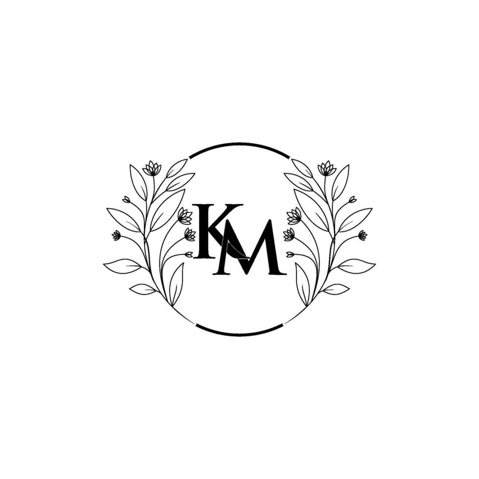 Floral letter K, M logo Icon, Luxury alphabet font initial design isolated vector