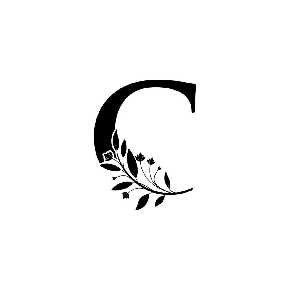 Floral letter C logo Icon, Luxury alphabet font initial design isolated vector