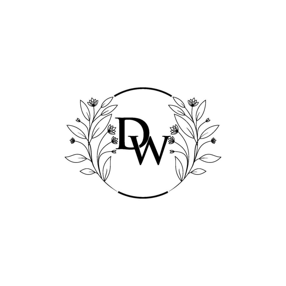 Floral letter D and W logo Icon, Luxury alphabet font initial design isolated vector