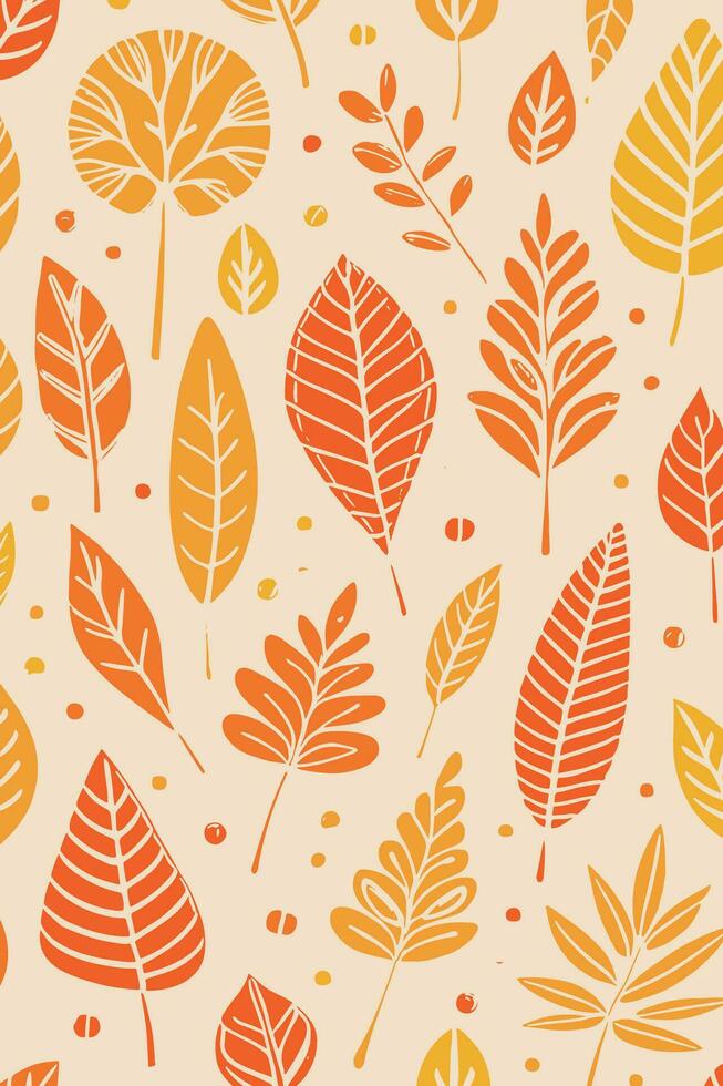 Abstract Autumn Hand-drawn Foliages Texture Pattern Doodle Vector Illustration