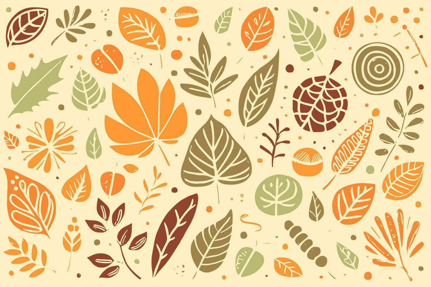 Abstract Autumn Hand-drawn Foliages Texture Pattern Doodle Vector Illustration