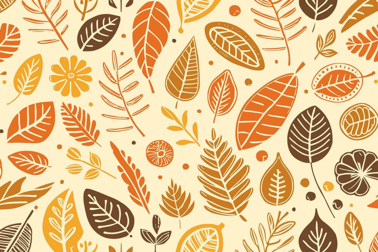 Abstract Autumn Hand Drawn Foliages Texture Pattern Doodle Vector Illustration