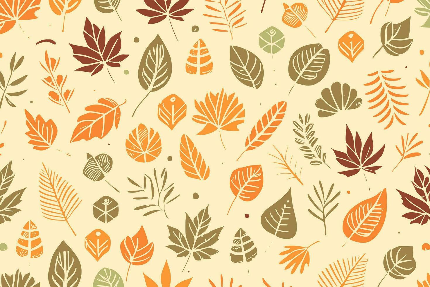 Abstract Autumn Hand-drawn Foliages Texture Pattern Doodle Vector Illustration