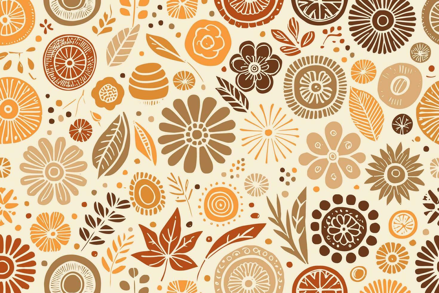 Abstract Autumn Hand Drawn Foliages Texture Pattern Doodle Vector Illustration