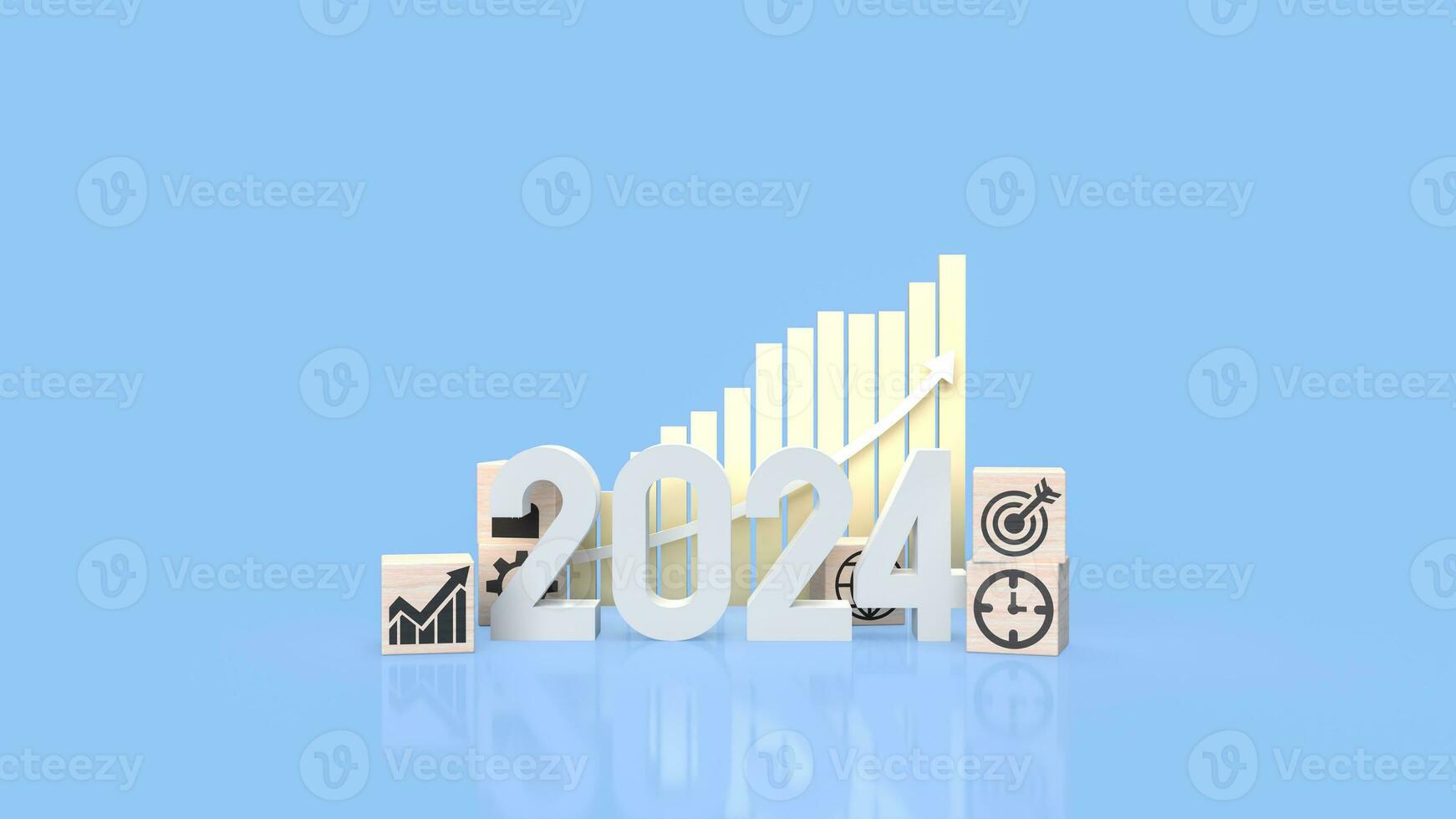 The 2024 Number and icon Business on wood cube 3d rendering photo