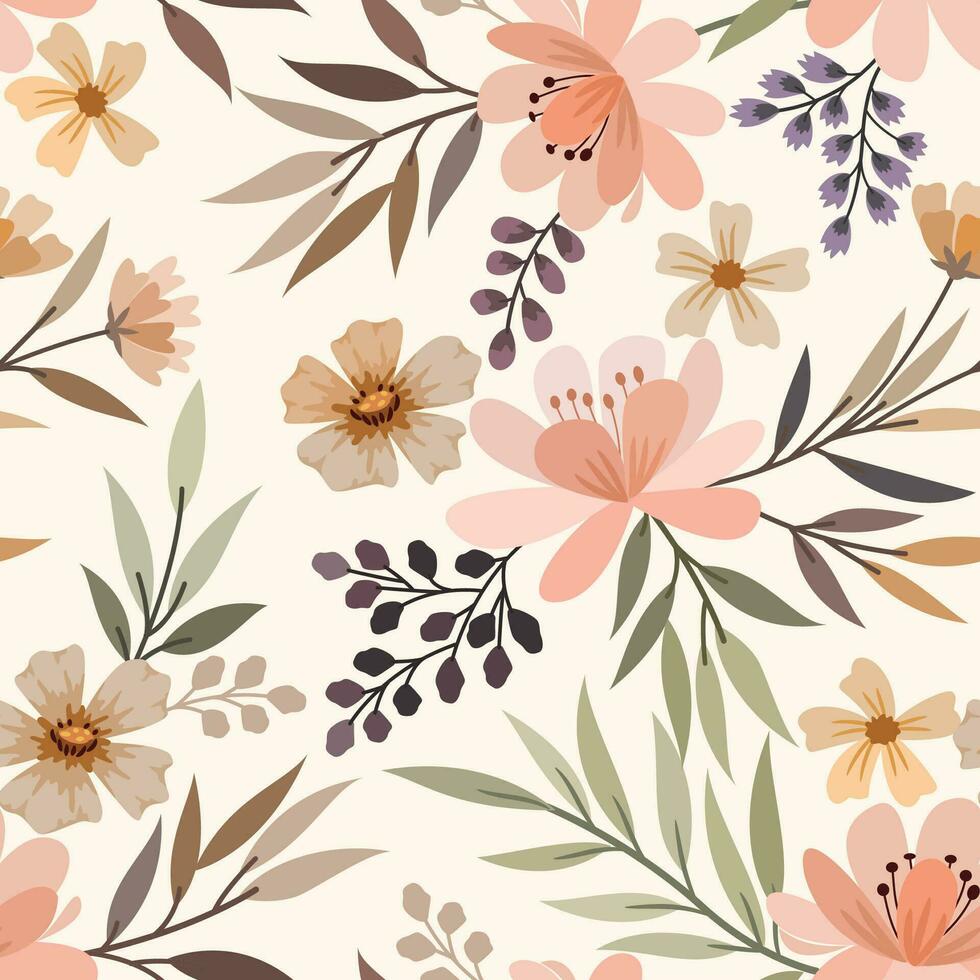 Beautiful flowers design in vintage color seamless pattern. vector