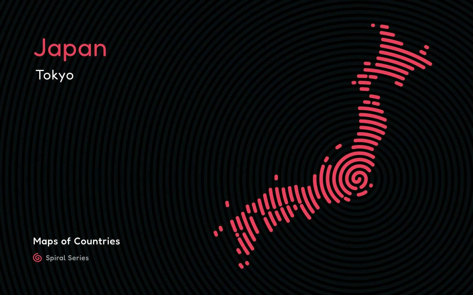 creativo mapa de Japón. político mapa. tokio capital. mundo países vector mapas serie. espiral huella dactilar serie negro