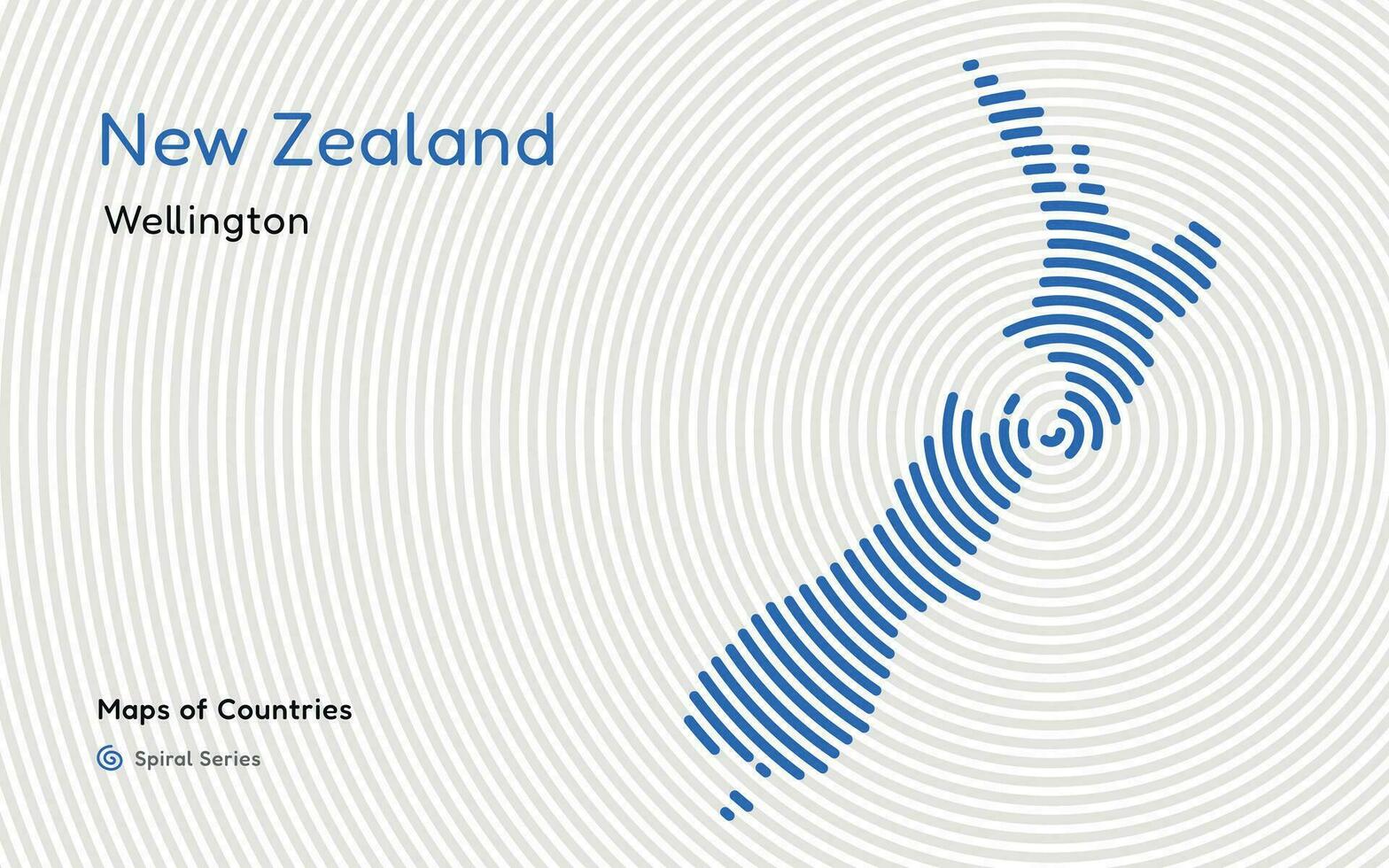 vector abstract map of new zealand with spiral lines