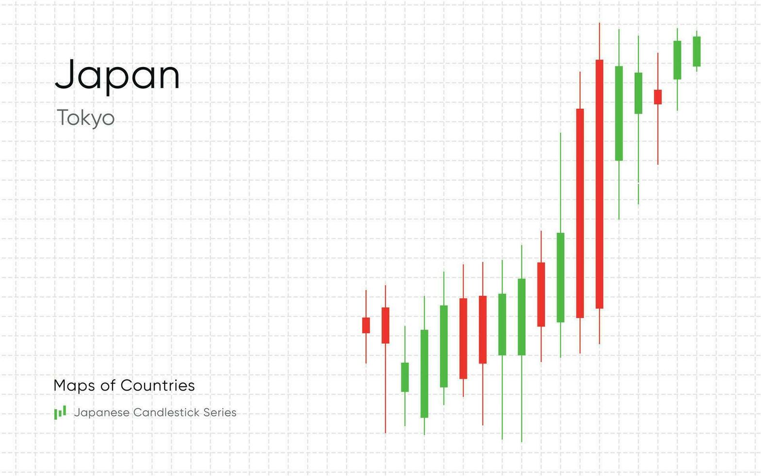 The Japan map is shown in a chart with bars and lines. Japanese candlestick chart Series vector