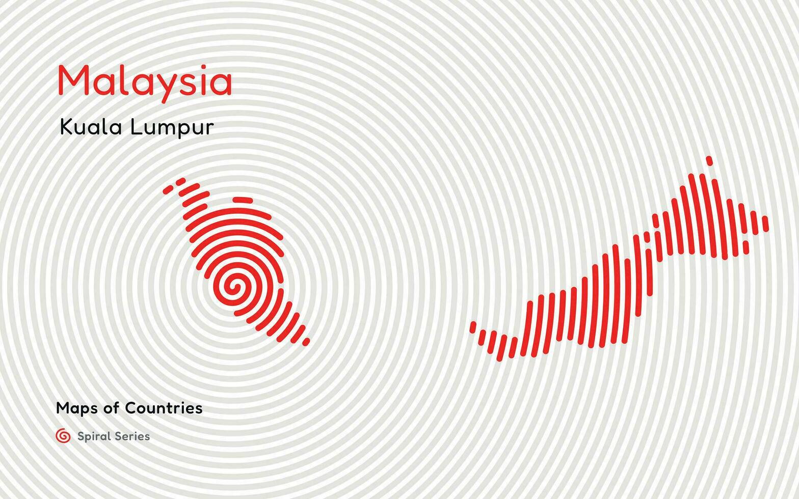 creativo mapa de Malasia. político mapa. kuala Lumpur. capital. mundo países vector mapas serie. espiral huella dactilar serie negro